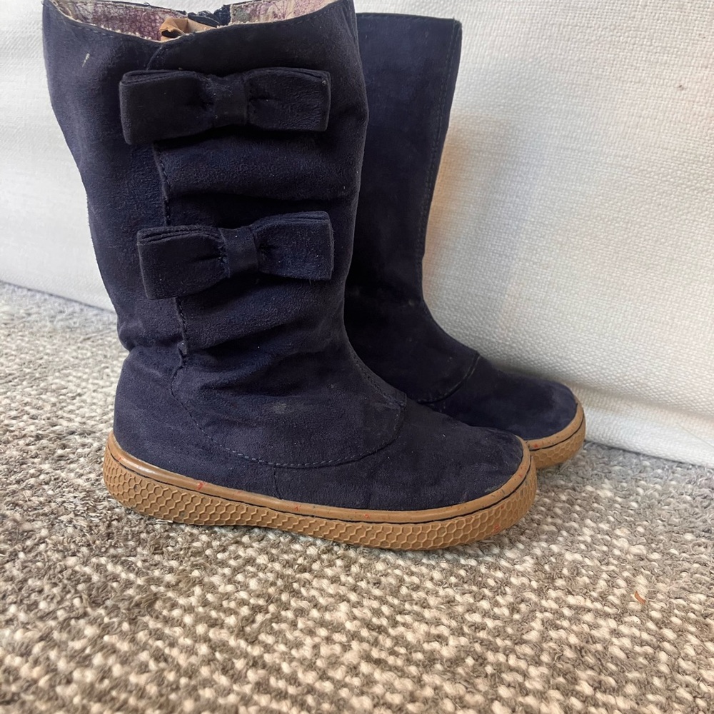 Navy Boots with Bow Accents